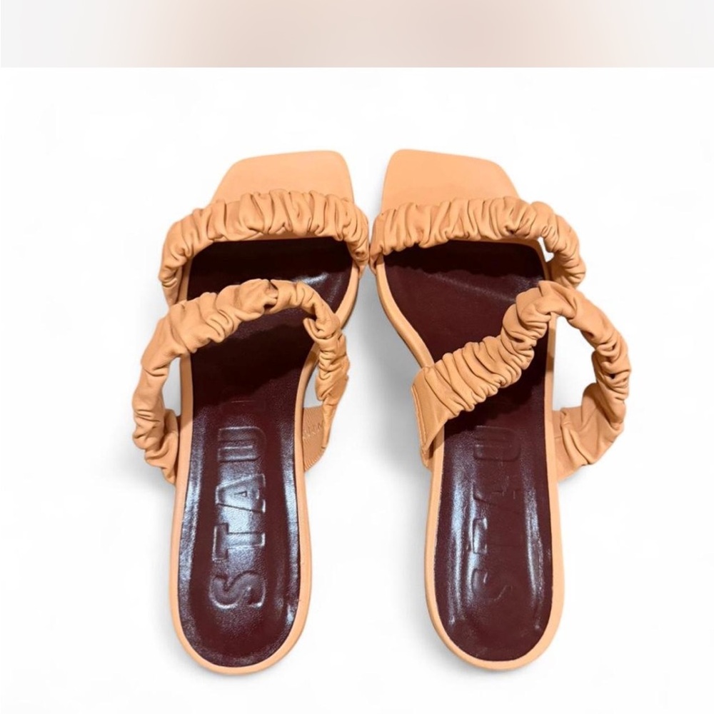 Staud Maya Ruched Leather Slides in peach
